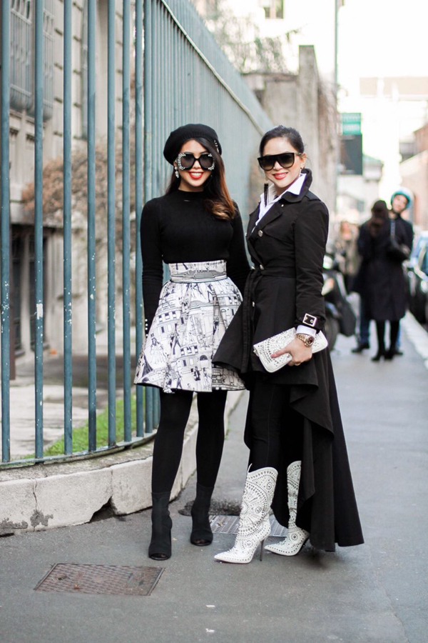 Em chồng Hà Tăng ăn diện phá cách đi Milan xem thời trang